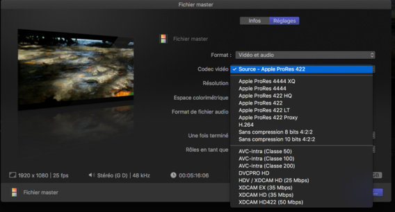 Nouveaux formats d'exportation dans FCPX 10.3
