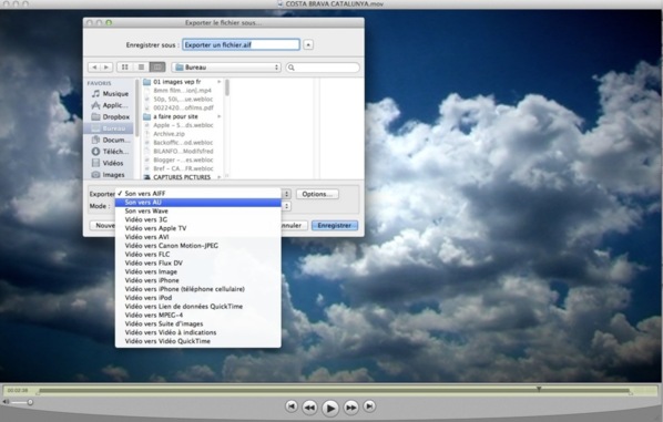 La fonction exportation de Quicktime Pro 7