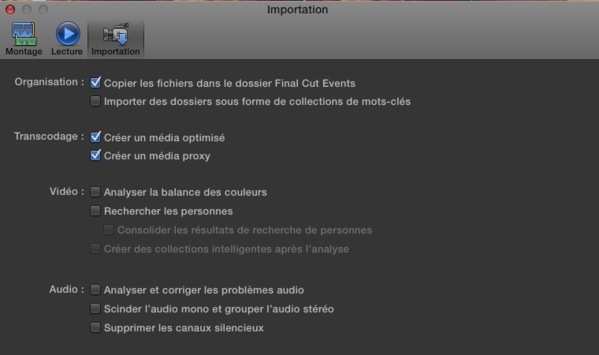 Préférences d'importation de Final Cut Pro X