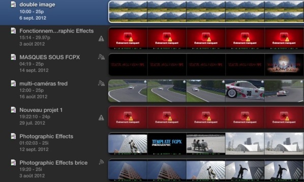 FCPX : Les icônes sur les projets