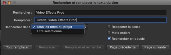 FCPX : Rechercher et Remplacer du texte