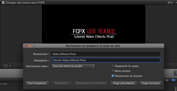 FCPX : Rechercher et Remplacer du texte