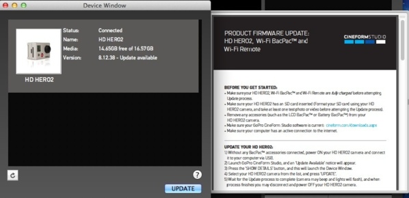 GoPro HD2 : mise à jour Cineform et Wifi BacPac