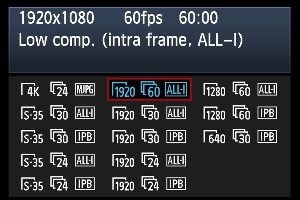 Les options d'enregistrement du Canon EOS 1DC.