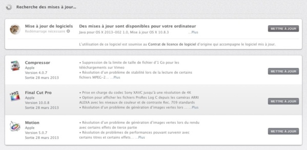 FCPX : Gérer les mises à jour de FCPX, Motion 5 et Compressor 4