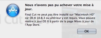 Mise à jour de l'OS obligatoire pour la nouvelle version de FCPX 10.0.8