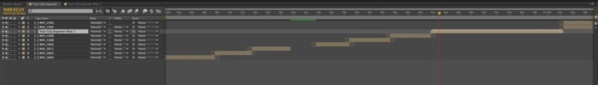 Timeline d'After Effects avec les plans de FCPX, moins les générateurs d'écriture.