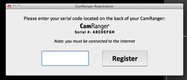 Registration de CamRanger sur Mac.