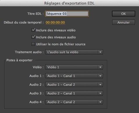 Ancienne boite de dialogue de l'export EDL.