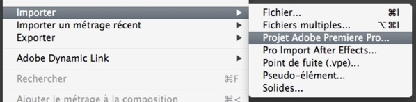 Importer un projet Première Pro dans After Effects.