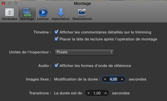 Les préférences de FCPX 10.1.1