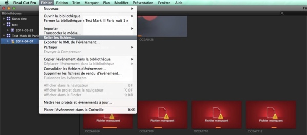 FCPX 10.1 : Relinker les médias à des fichiers d'un projet