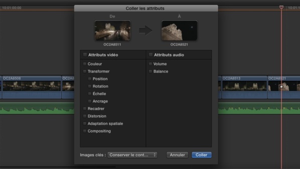 FCPX 10.1 : Copier les effets et/ou les attributs entre les clips