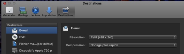 FCPX 10.1 : Préférences de destinations pour le Partage de vidéo 