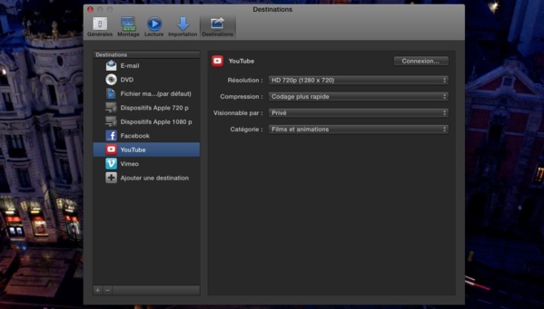 FCPX 10.1 : Préférences de destinations pour le Partage de vidéo 