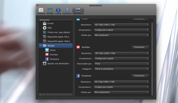 FCPX 10.1 : Préférences de destinations pour le Partage de vidéo 