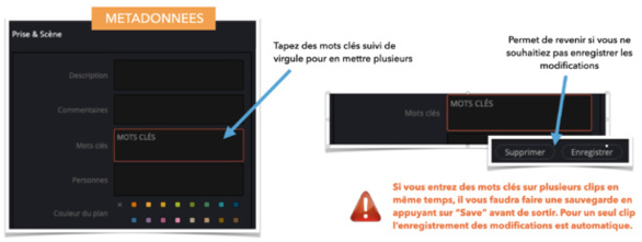 DaVinci Resolve 18 : onglet métadonnées de la page Média