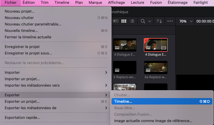 Exporter une timeline sous DaVinci Resolve 18.5