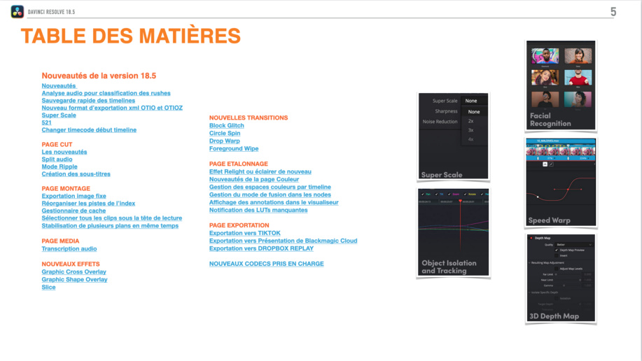 DaVinci Resolve 18.5 mise à jour : PDF de formation en français