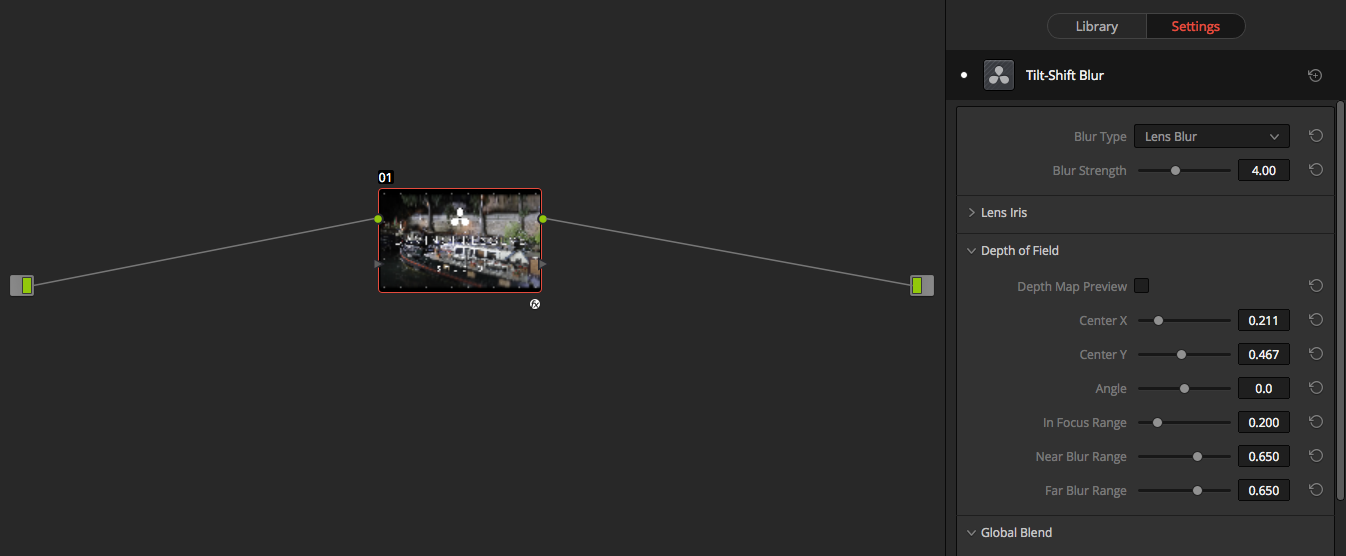 Nouvel effet ResolveFX Tilt Shift pour la version Studio