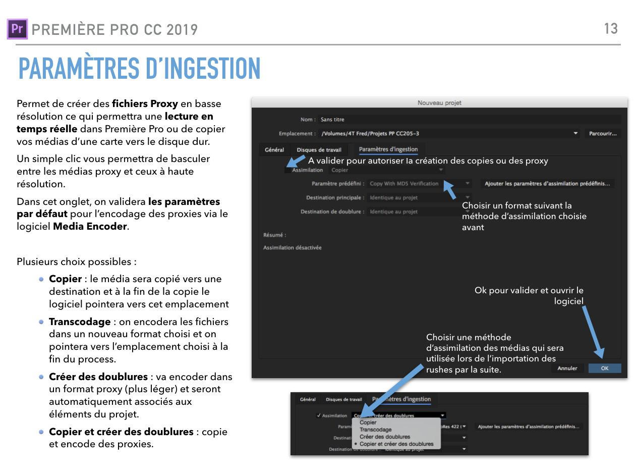 Paramètres d'assimilation Première Pro CC