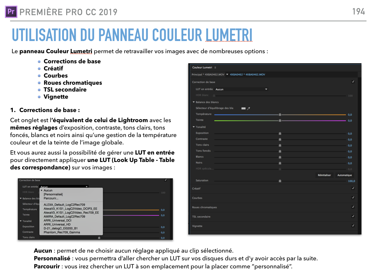 panneau Lumetri sous Première Pro CC