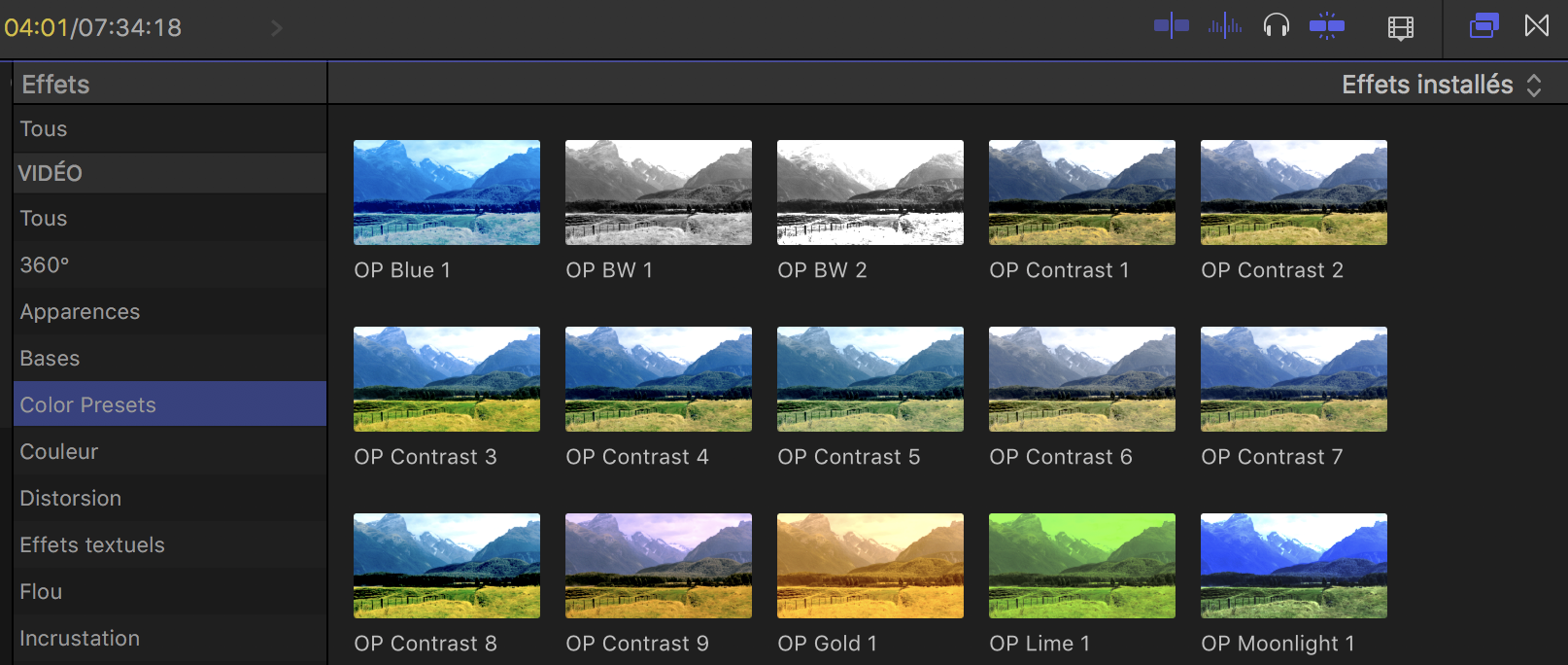 Onglet Presets couleur FCPX 10.4