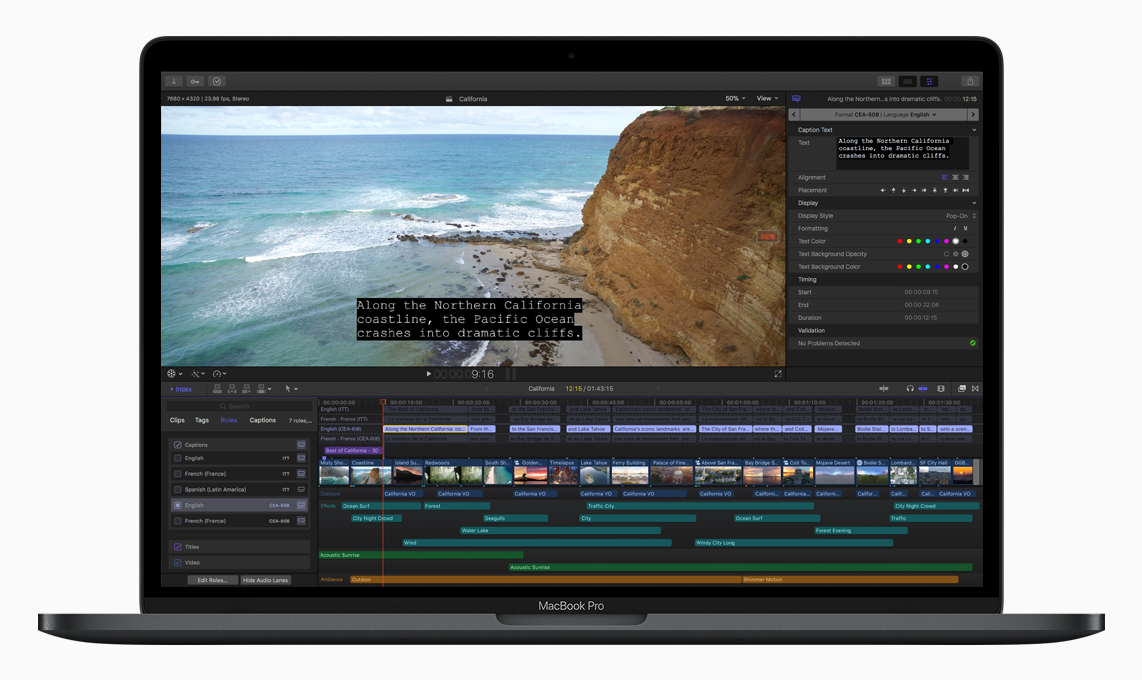 FCPX 10.4.1 outils de sous-titres intégrés