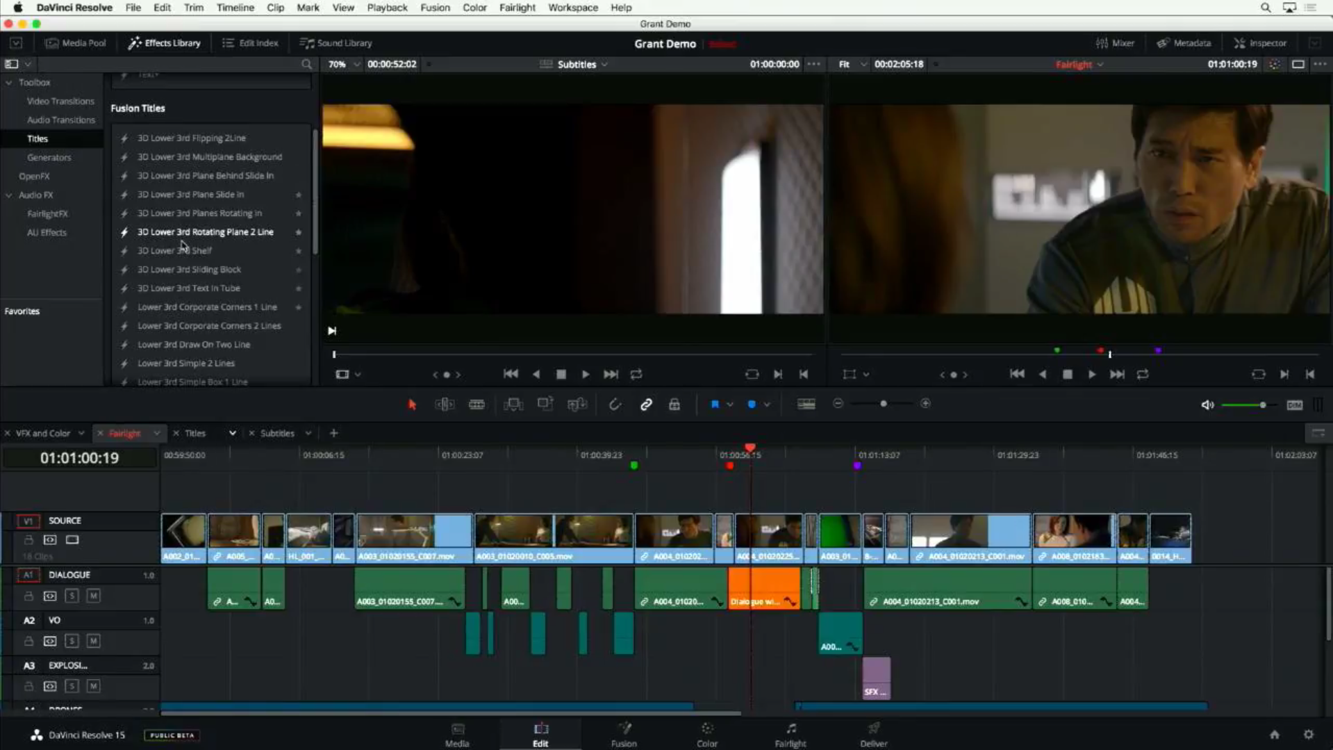 DaVinci Resolve 15 nombreux effets provenant de Fusion.