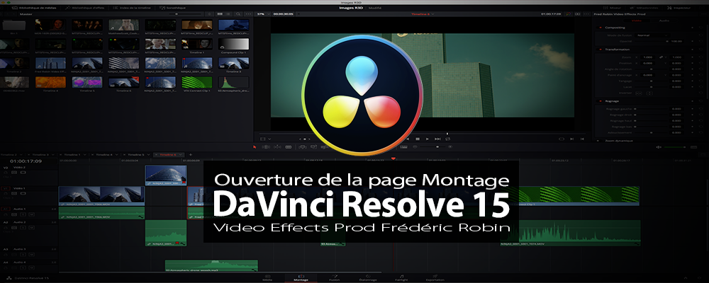 DaVinci Resolve 15 : Ouverture de la page Edit ou Montage