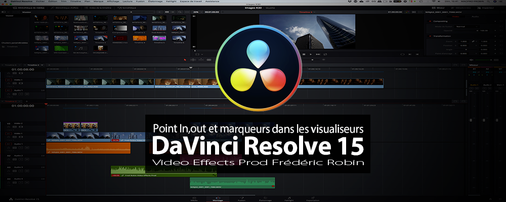 DaVinci Resolve 15 : Points d'entrée, de sortie et marqueurs dans les visualiseurs