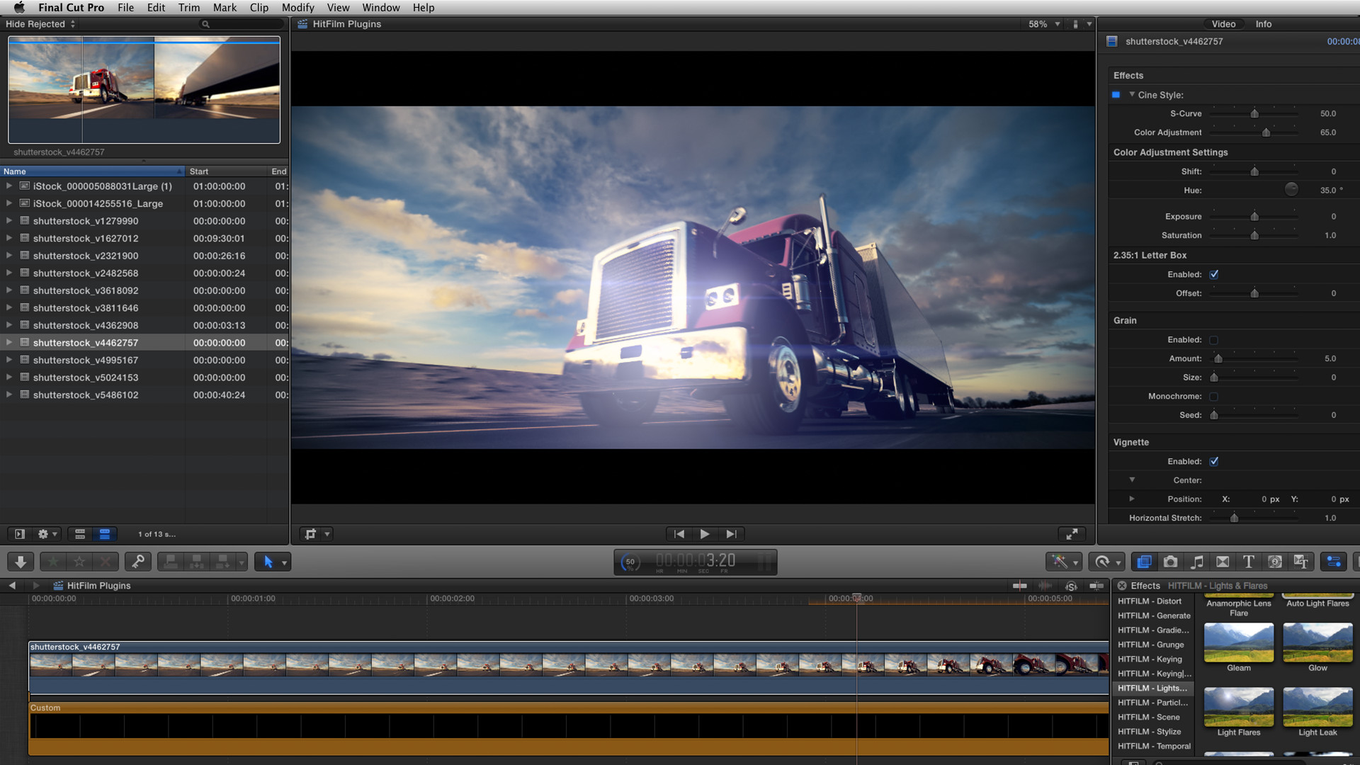 Effets de lens flare et couleur correction sous Final Cut Pro X.