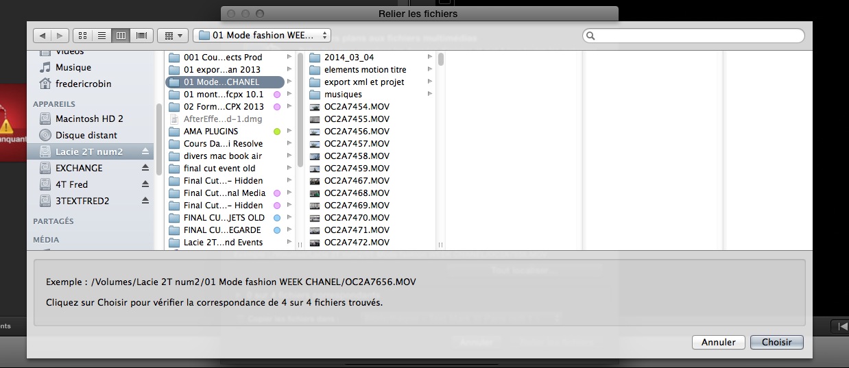 Correspondance trouvée par FCPX 10.1.1