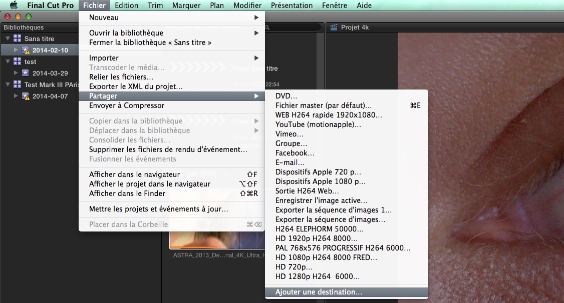 FCPX 10.1 : ajout d’une destination pour le partage de vidéo en 4K sur YouTube