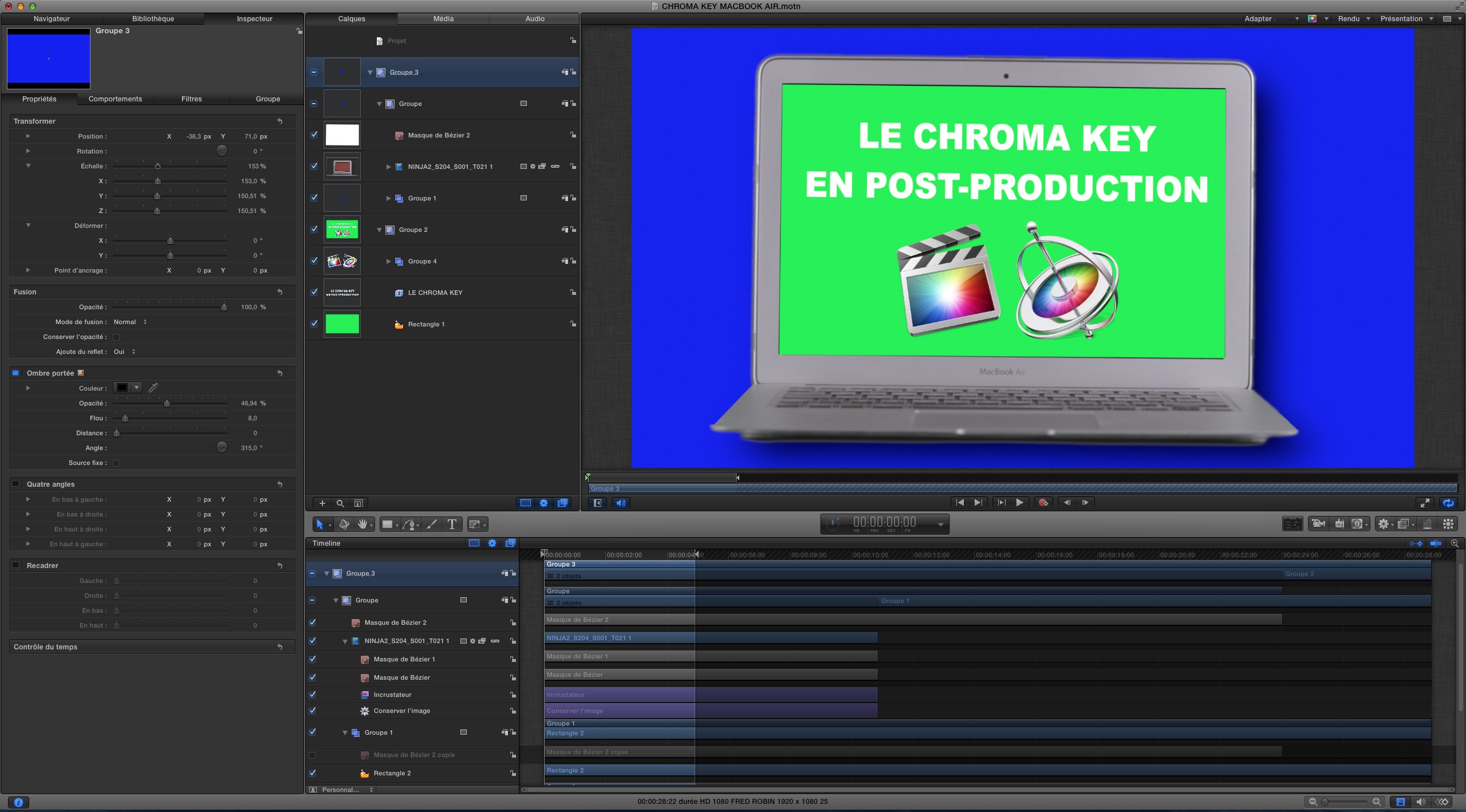 Amélioration d'une chroma key sous Motion 5 et préparation d'un effet de titre