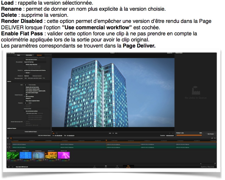 Les options des versions d'un clip dans la timeline du logiciel daVinci resolve 11