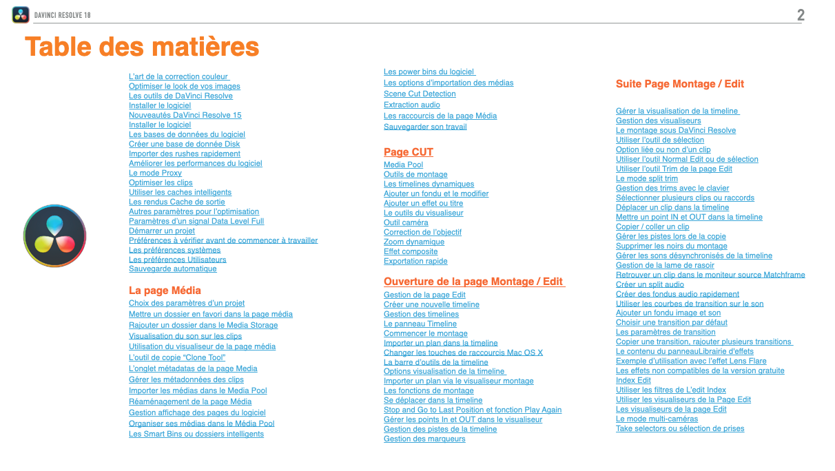 DaVinci Resolve 18 : PDF de formation en français