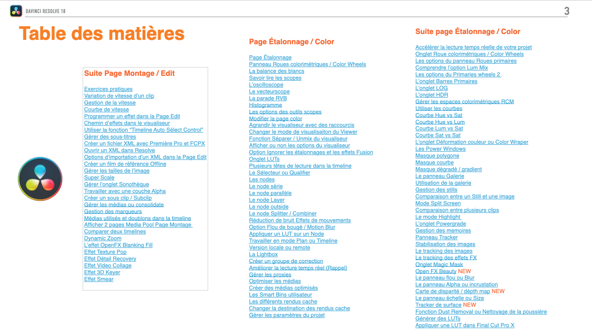 DaVinci Resolve 18 : PDF de formation en français