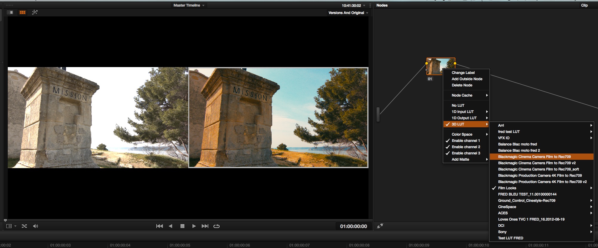 Exemple de conversion d'un image Flat avec une LUT 3D sous DaVinci Resolve