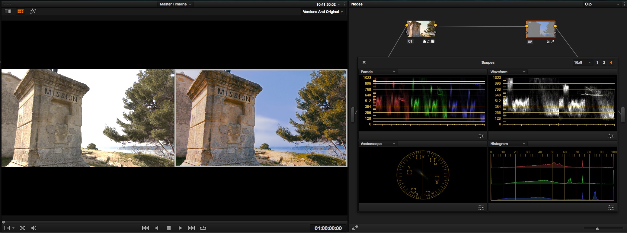 A gauche image originale, à droite image étalonnée sous DaVinci resolve