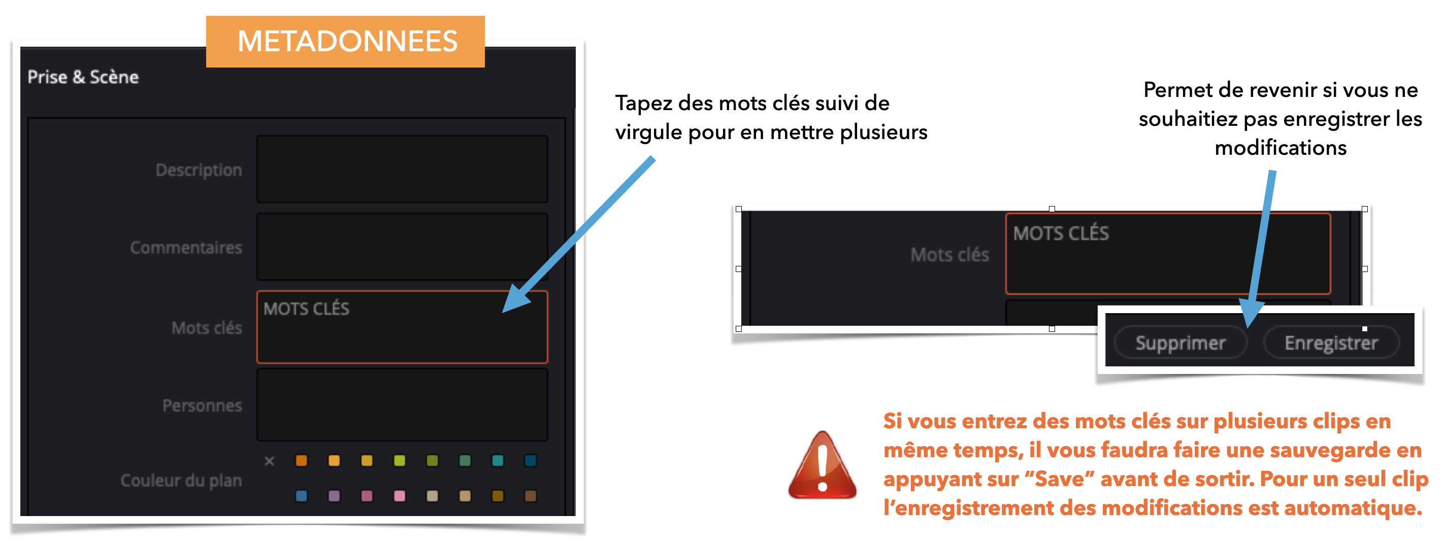 DaVinci Resolve 18 : onglet métadonnées de la page Média