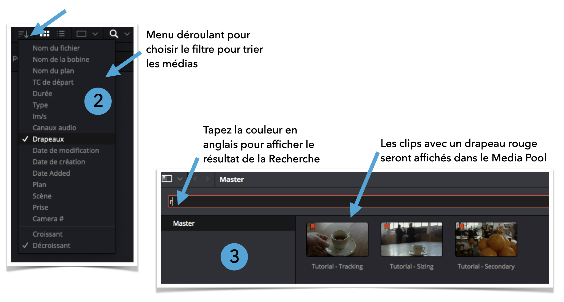 DaVinci Resolve 18 : onglet métadonnées de la page Média