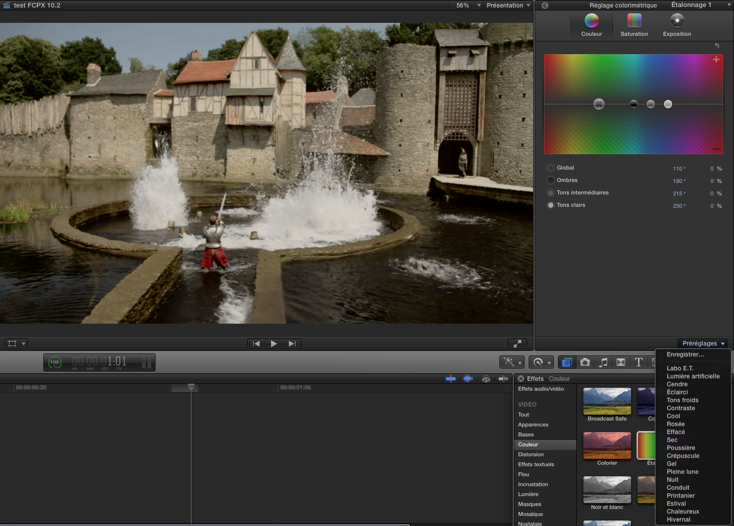 Préréglages colorimétriques sous FCPX 10.2