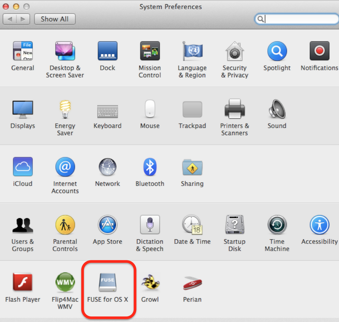 OSXFUSE dans le panneau des préférences de MAC OS X