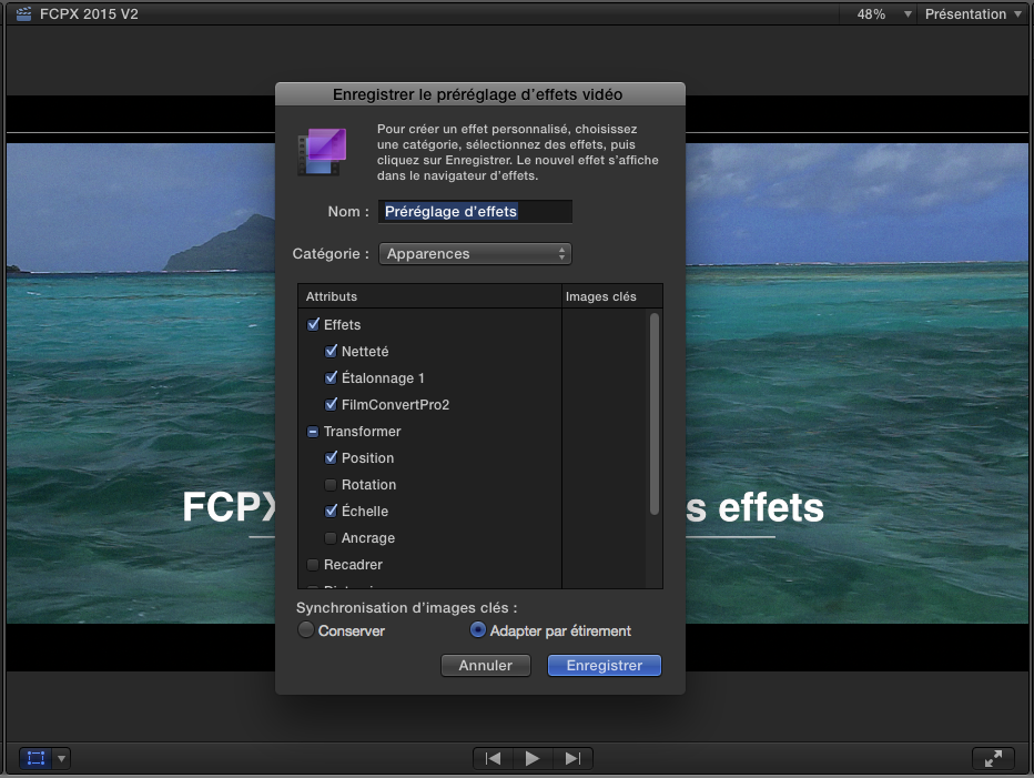FCPX 10.2 : Sauvegarder les presets d'effets