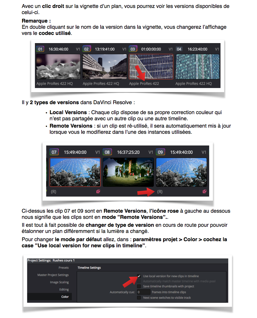 Gérer les versins d'étalonnage sous DaVinci Resolve 12.5